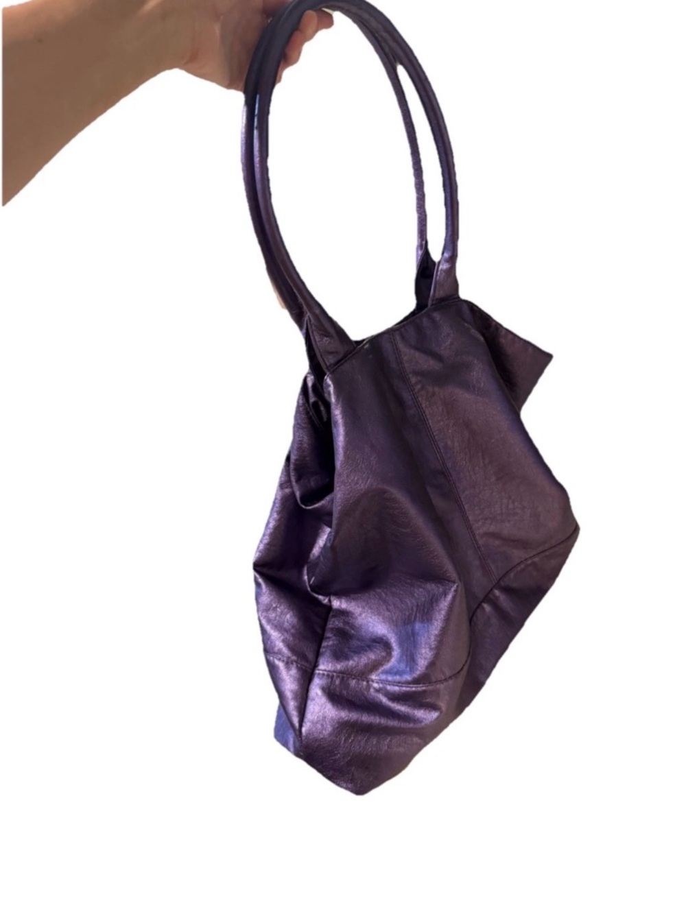 Sak’s Fifth Avenue Large Purple Shiny Metallic Leather Tote - Picture 11 of 12